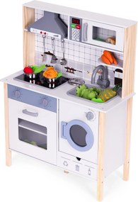 Drevená kuchynka pre deti ECOTOYS s LED, zvukmi, rúrou, práčkou a 6 doplnkami