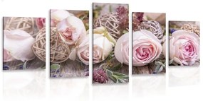 5-dielny obraz slávnostná kvetinová kompozícia ruží - 200x100