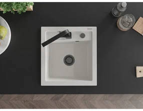 Mexen Vito, 1-komorový granitový drez 520x490x210 mm, čierna batéria Rita, biela, 6503-20-670300-70