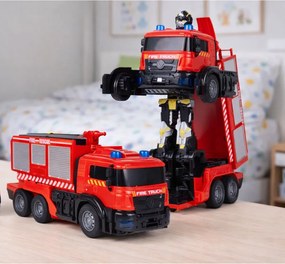 LEAN Toys Hasičský robot auto 2v1 na diaľkové ovládanie RC – svetlá, zvuky, voda