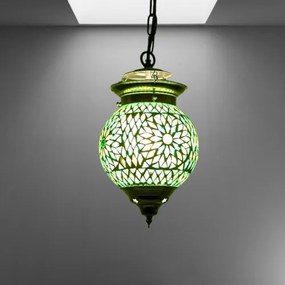 Turecká závesná lampa tvar Globe mozaika orient EMERALD Ø15