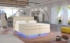 Posteľ Boxspring Amadeus + LED 200x180, béžová (koženka - bao 11)