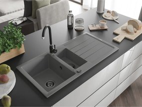 Mexen Andres, granitový drez 1000x500x200 mm, 1,5-komorový, šedá s čiernym sifónom, 6515101510-71-B
