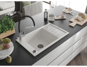 Mexen Elias, 1-komorový granitový drez 795x480x200 mm a drezová batéria Duo, biela, 6511-20-671701-07-B