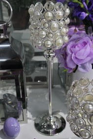 Strieborný luxusný svietnik s perlami 40cm