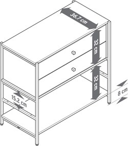 Komoda »GRADE« s 2 zásuvkami, sivá