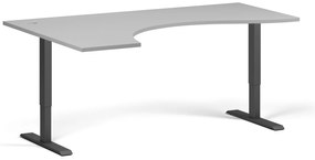 Ergonomický výškovo nastaviteľný stôl, 180x120 cm, 2 motory, L/P, čierna podnož, sivá