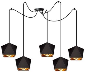 Závesné svietidlo Diamond Gold Spider, 5x čierne/zlaté textilné tienidlo
