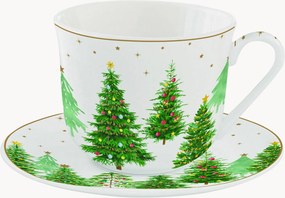 Porcelánová šálka na čaj's podšálkou Festive Tree, 2 ks