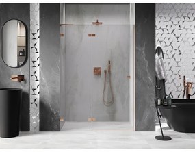 Mexen Lunar L, Otočné ľavé sprchové dvere 130 cm, 8mm číre sklo, medený matný profil, 834L-130-000-65-00-L