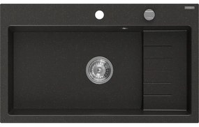 Mexen Omar, 1-komorový granitový drez 800x480x210 mm, čierna-zlatá metalíza, chrómový sifón, 6520801005-75