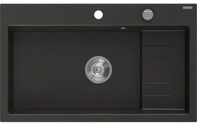 Mexen Omar, 1-komorový granitový drez 800x480x210 mm, čierna-zlatá metalíza, chrómový sifón, 6520801005-75