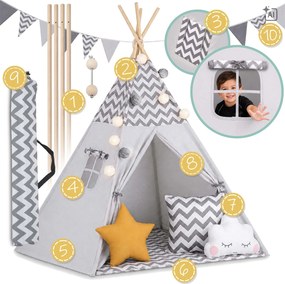 Detský stan Tepee so svetlom Nukido - sivý