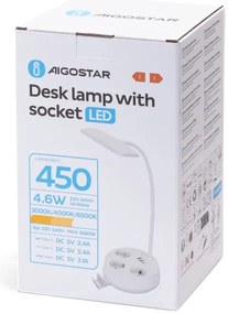 Aigostar - LED Stmievateľná stolná lampa so zásuvkami a USB LED/4,6W/230V biela