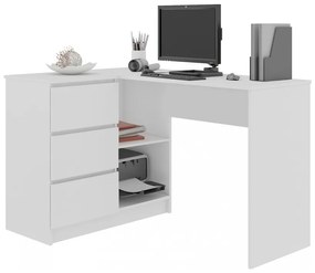 Písací stôl AKORD B16 3SZ, 124,5x77x50, biela, ľavá