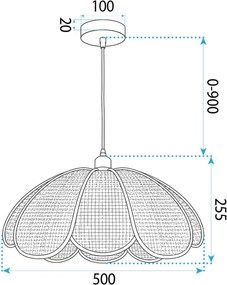 Toolight Toolight, APP1954-1CP, závesné svietidlo s ratanovým tienidlom, Ø 50 cm, 1× E27, hnedá, OSW-63011