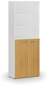 Kombinovaná kancelárska skriňa PRIMO WHITE, dvere na 3 poschodia, 2128 x 800 x 420 mm, biela/buk