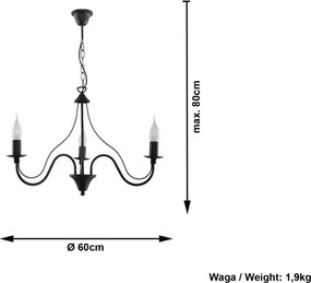 Čierne kovové závesné svietidlo ø 60 cm Fiorano – Sollux