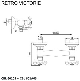 Mereo Mereo, Sprchová nástenná batéria, Retro Viktorie, bez príslušenstva, chróm, MER-CBL60103
