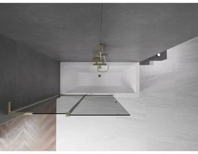 Mexen Velar L, 2-krídlová posuvná vaňová zástena 120 x 150 cm, 8mm šedé sklo, zlatá lesklá, 896-120-003-41-50