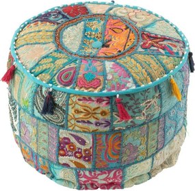 Modrý okrúhly Pouf vankúš so vzorovaním a strapcami – 40*40*30 cm