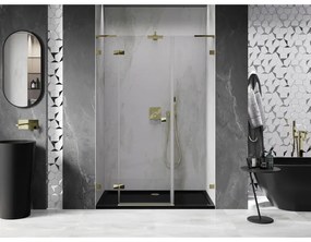 Mexen Lunar L, ľavé otočné sprchové dvere 135 cm, číre sklo, zlatý profil, 834SL-135-050-50-00-L