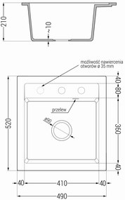 Mexen Vito, 1-komorový granitový drez 520x490x210 mm, čierna batéria Rita, šedá, 6503-71-670300-70-B