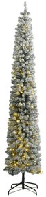 Úzky vianočný stromček 300 LED, zasnežený s guľami 270 cm 3210231