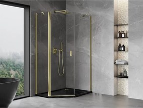 Mexen Mist, päťuholníkový sprchový kút výklopný 80 x 90 cm, číre sklo, zlatý lesklý profil, 8A8-080-090-50-00