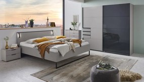 Šatníková skriňa so zásuvkami Tilburg, 225 cm, šedá sahara/čierne sklo