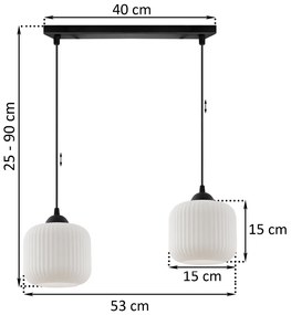 Závesné svietidlo Riffle, 2x biele sklenené tienidlo, b