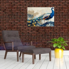 Sklenený obraz - Páv, maľba (70x50 cm)