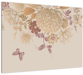 Obraz - Vintage kvety a motýle (70x50 cm)