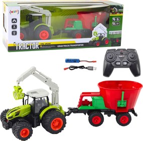 LEAN Toys Poľnohospodársky traktor so sejacím zariadením a otočným uchopovačom, diaľkovo ovládaný 2,4 GHz
