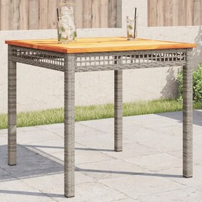 Záhradný stôl sivý 80x80x75 cm polyratan akáciové drevo 366274