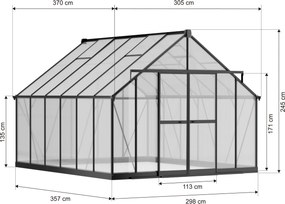 Skleník 245 x 305 x 370 cm, zosilnená konštrukcia, polykarbonát 6 mm