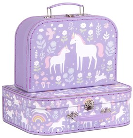A Little Lovely Company - súprava dvoch kartónových kufríkov - jednorožce a dúha