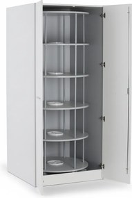 Skriňa s otočným regálom na šanóny, 5 poschodí, uzamykateľná, biela