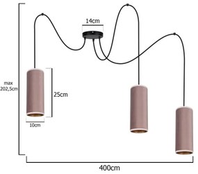Luster na lanku AVALO 3xE27/60W/230V pavúk ružová/medená