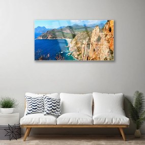 Skleneny obraz Útes pobrežie more hory 120x60 cm