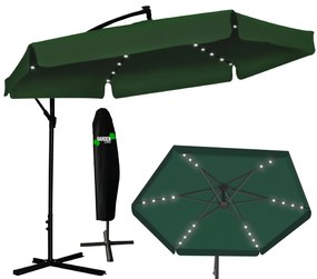 Záhradný slnečník s ochranným obalom a LED osvetlením BANANA 300 cm zelený