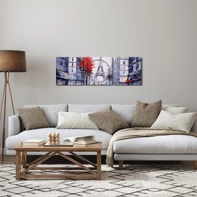 Obraz uličky v Paríži, olejomaľba (s hodinami) (90x30 cm)