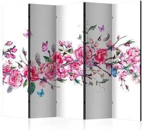 Paraván - Flowers and Butterflies II [Room Dividers] Veľkosť: 225x172, Verzia: Obojstranný