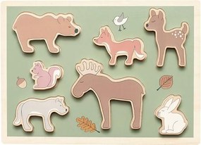 Jabadabado Drevené puzzle Lesné zvieratá – 7 drevených postavičiek, pre malé ruky (montessori)
