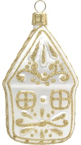 Bella Rose Sklenená vianočná ozdoba Chalúpka Biela Mat