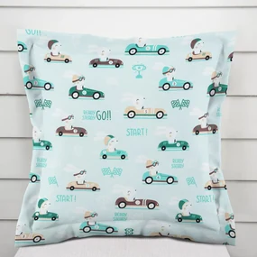 Biante Detská bavlnená obliečka na vankúš s lemom Sandra SA-375 Zajačie automobilové preteky na mintovom 40 x 60 cm