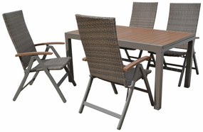 Záhradná zostava CALVIN hliník/ratan/polywood hnedá 1+4