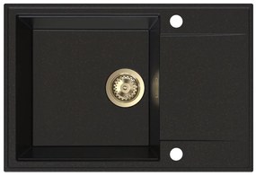 Sink Quality Sink55, kuchynský granitový drez 680x460x215 mm + zlatý sifón, čierna so zlatými bodmi, SKQ-SINK.L.1KDO.XG