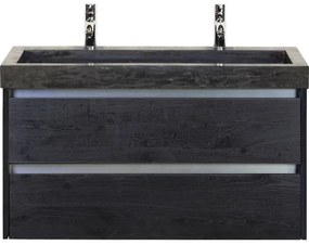 Kúpeľňový nábytkový set Sanox Dante farba čela black oak ŠxVxH 101 x 58 x 45,5 cm s dvojitým umývadlom z prírodného kameňa