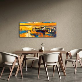Obraz - Loďka pri západe slnka (120x50 cm)